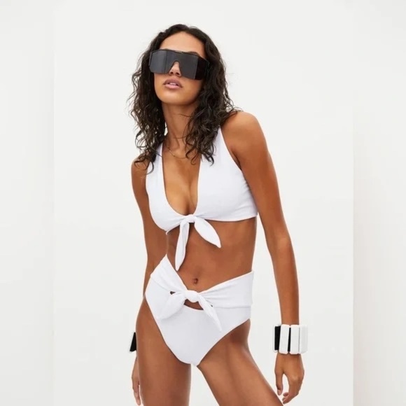 New! SET Beach Riot Dallas Top & Emma Bottom White Rib Bikini 31408 - Picture 4 of 13